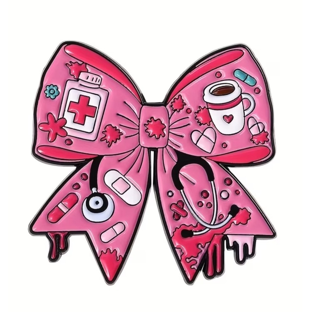 Pink Medical Bow Enamel Pin Nurse Doctor Healthcare Stethoscope Bandage Pin
